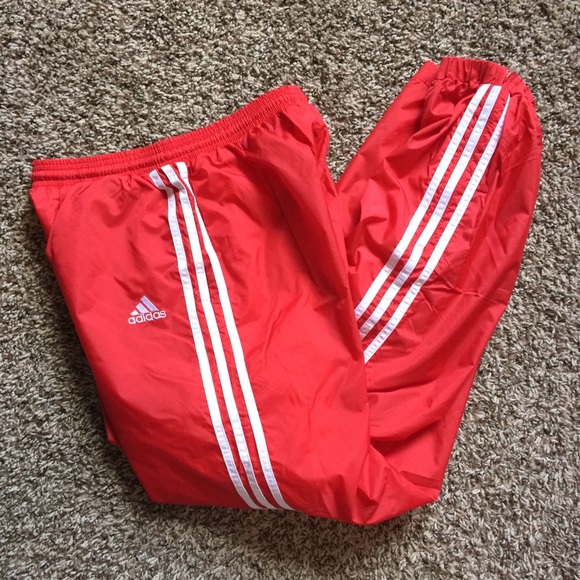 adidas 3 stripe red track pants